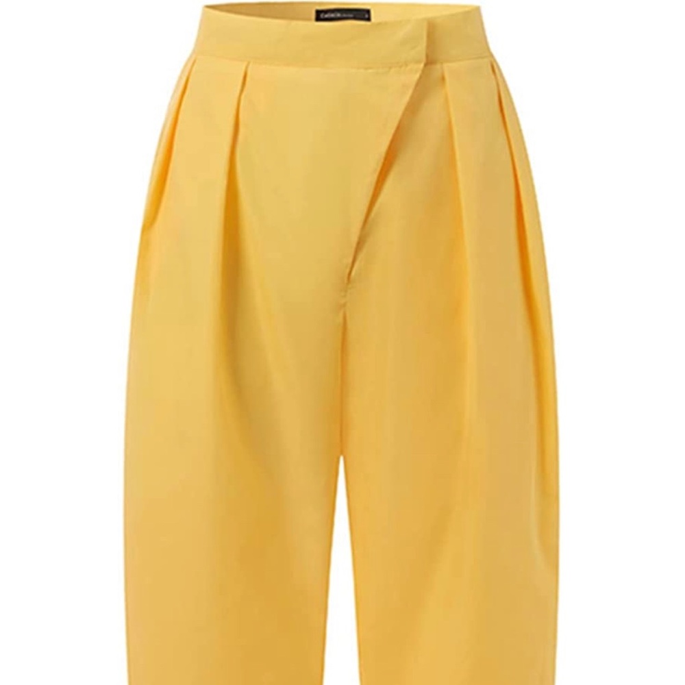 High Waist, Casual, Work Office Pleated Elastic Paper Bag Pants with Packets